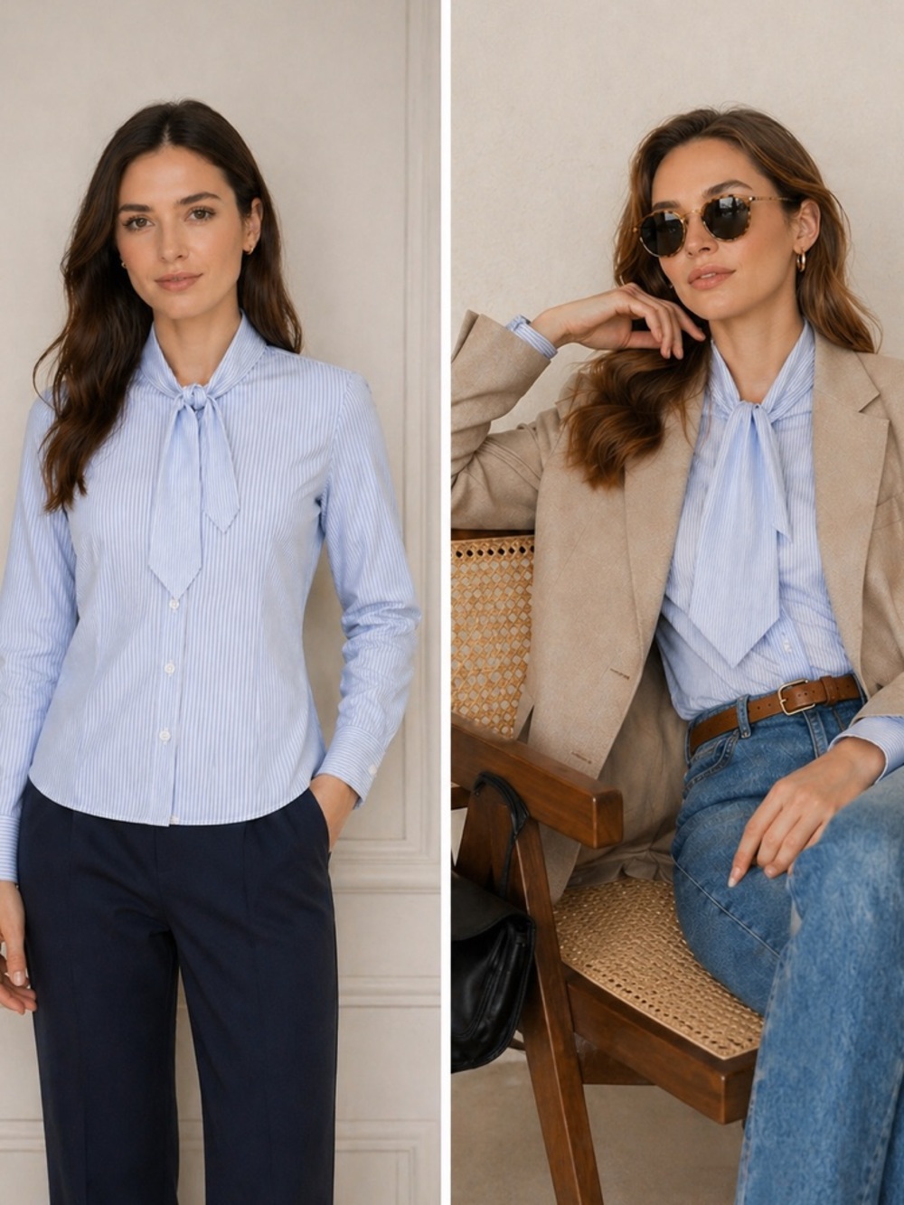 Brooks Brothers Tie Neck Blouse Blue Stripes Supima Cotton Preppy Office US 10